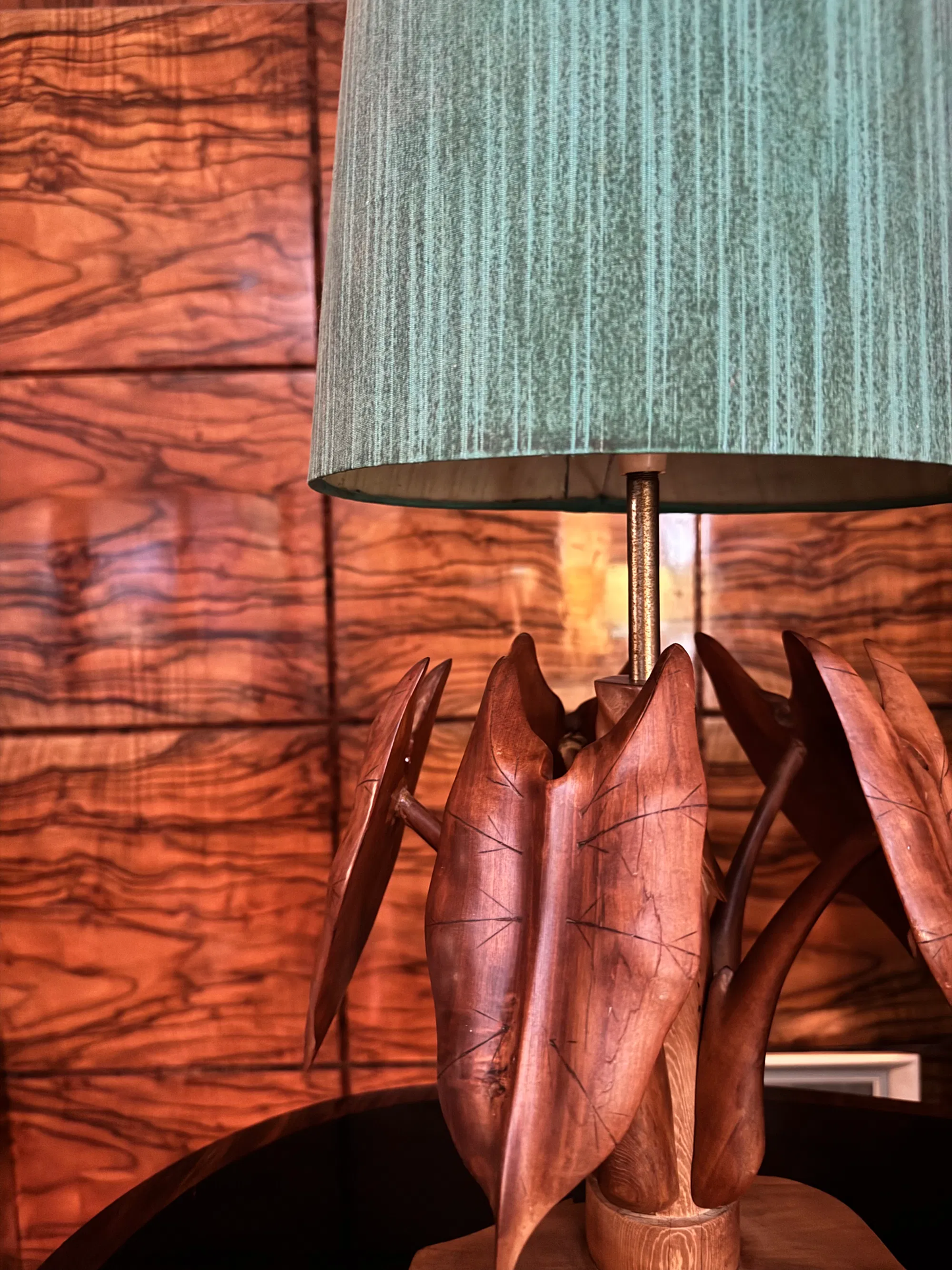Vintage hand carved table lamp, Made in Ceylon