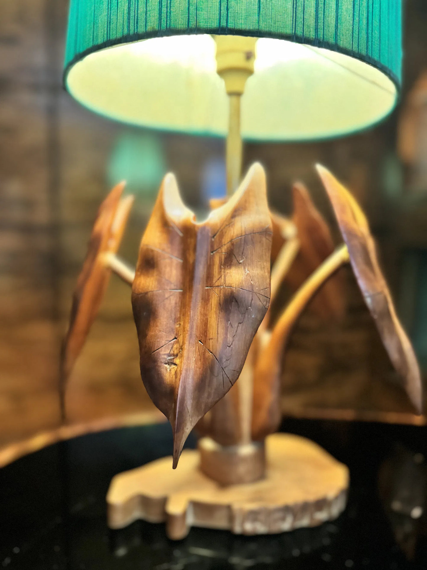 Vintage hand carved table lamp, Made in Ceylon