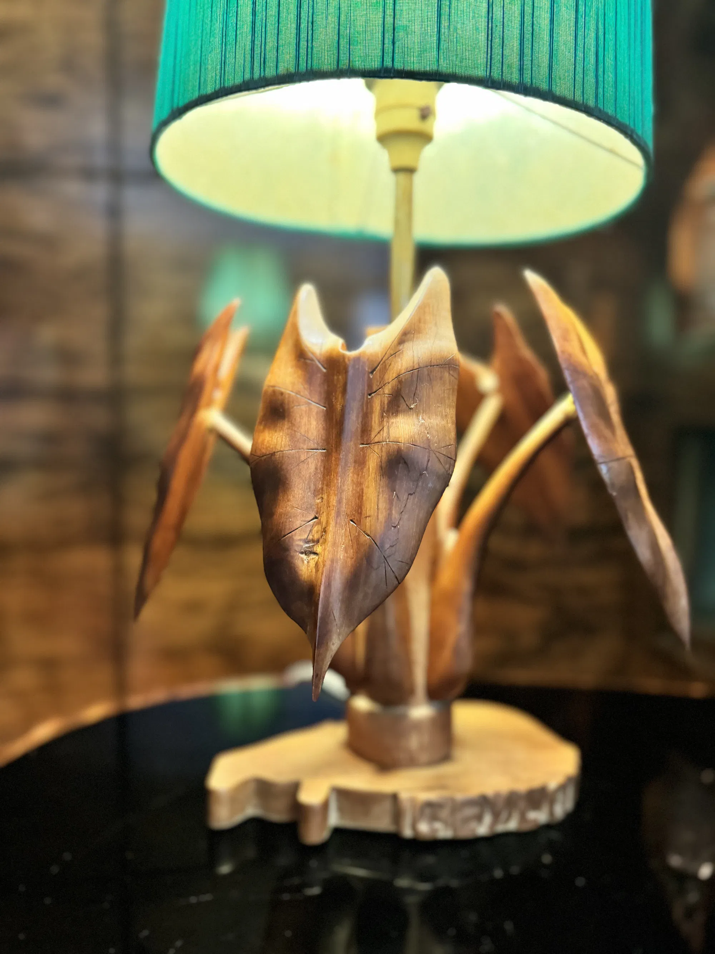 Vintage hand carved table lamp, Made in Ceylon