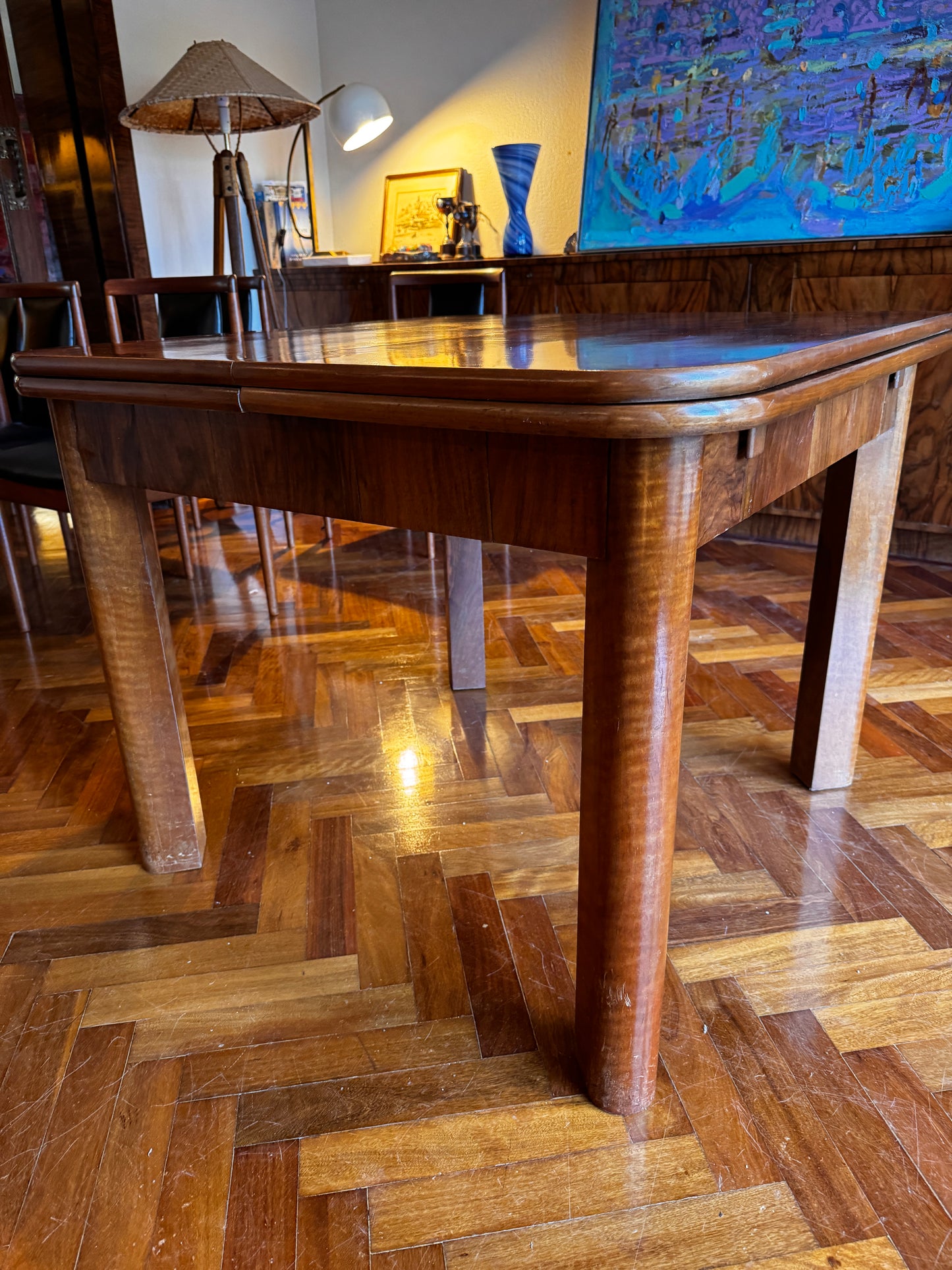 Czech Art Deco Walnut Burl Extending Dining Table | Circa 1925–1935