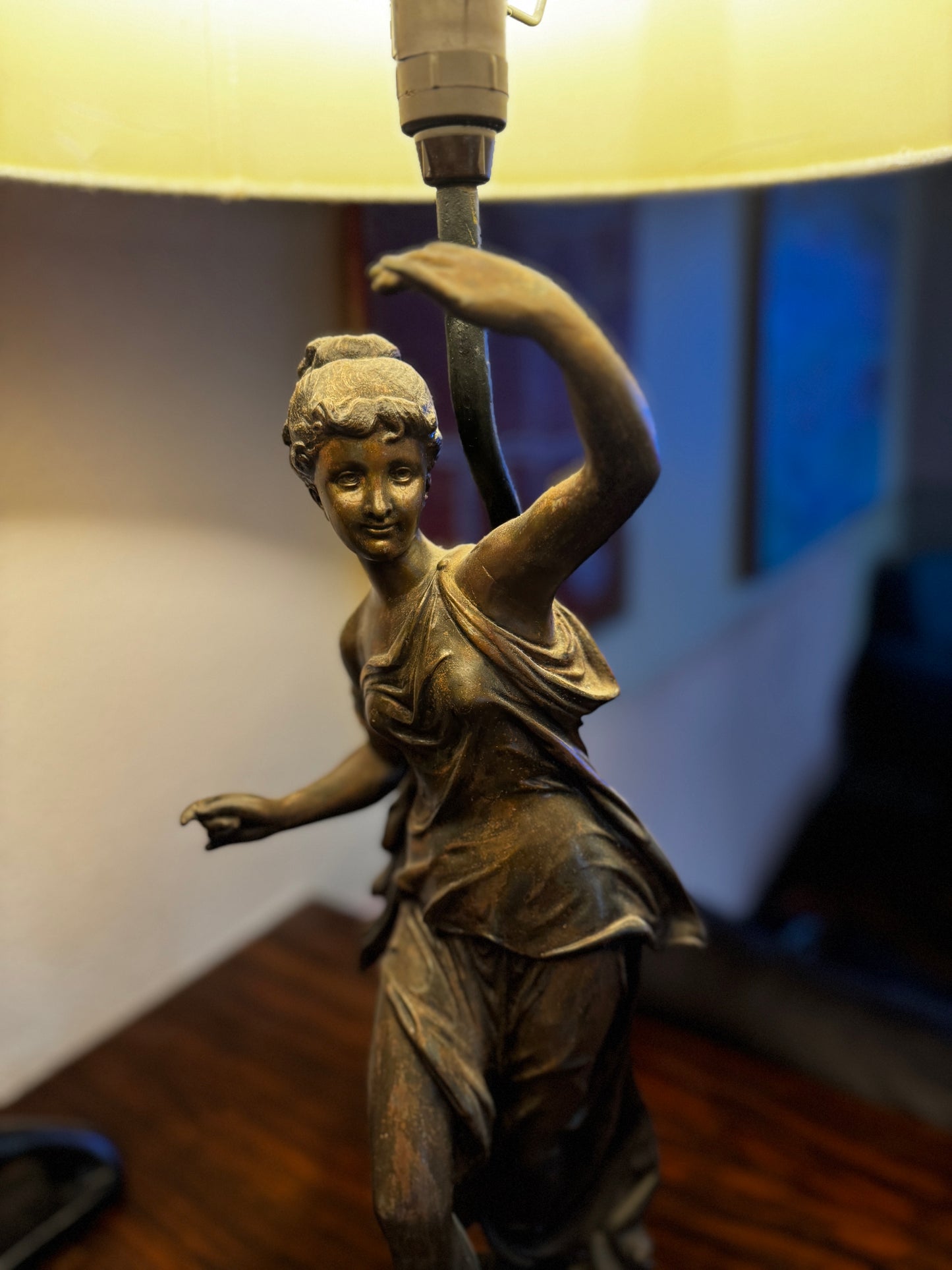Matching pair antique French bronze lamps