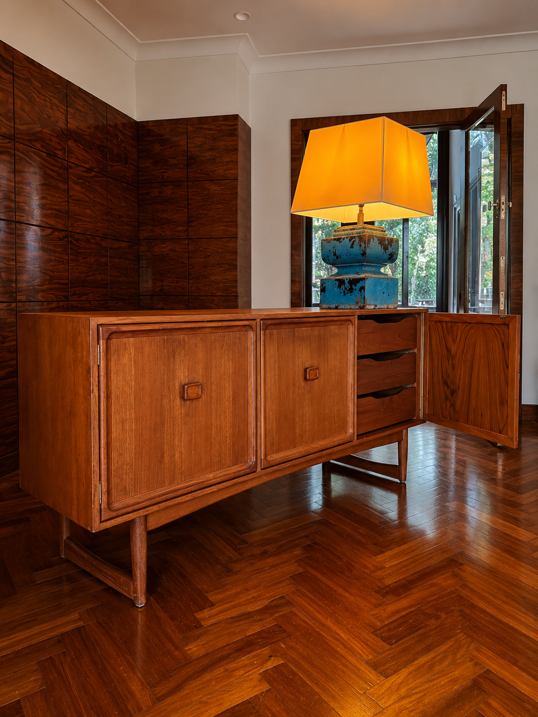 1970s Parker square handle sideboard