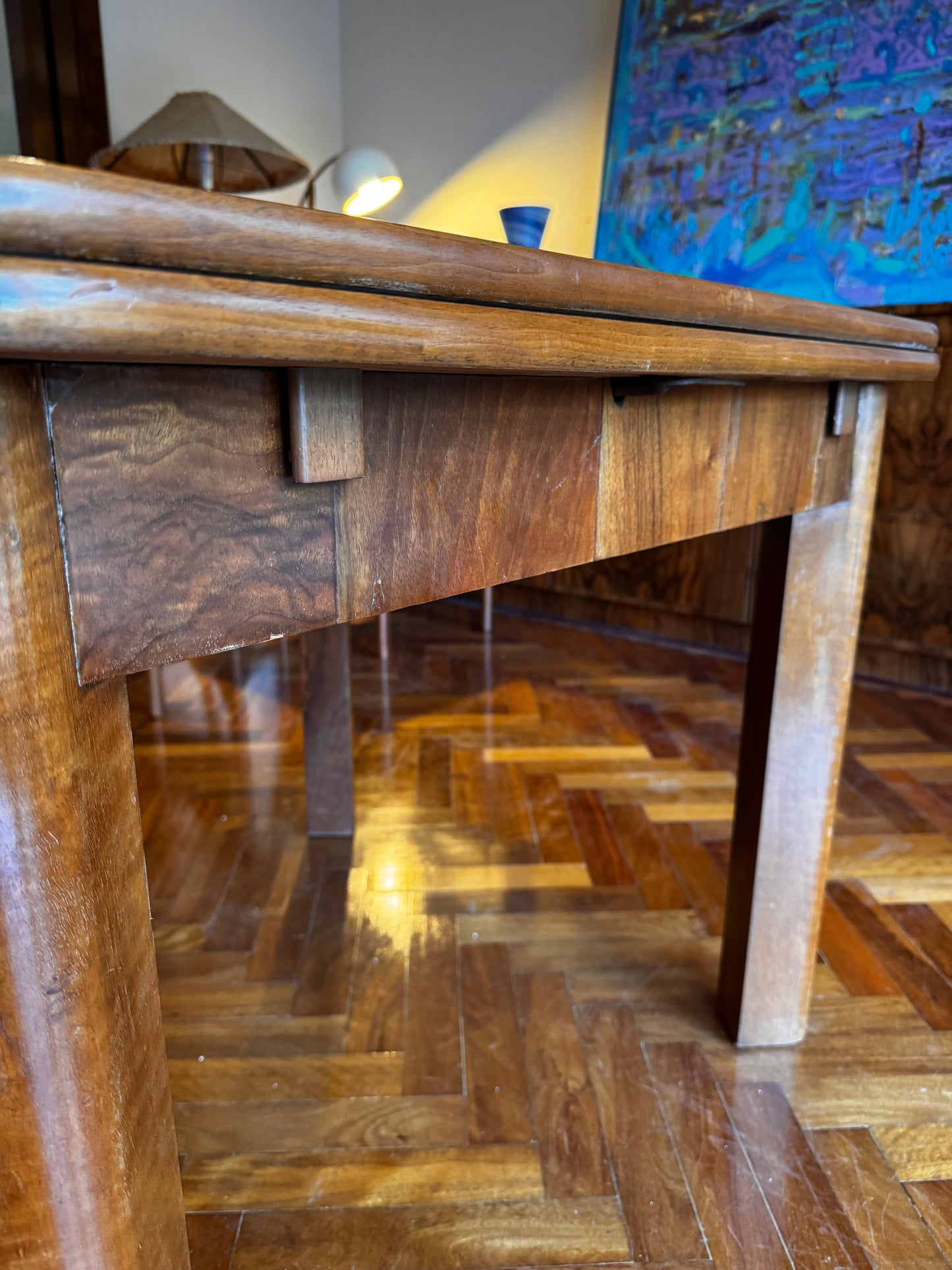 Czech Art Deco Walnut Burl Extending Dining Table | Circa 1925–1935