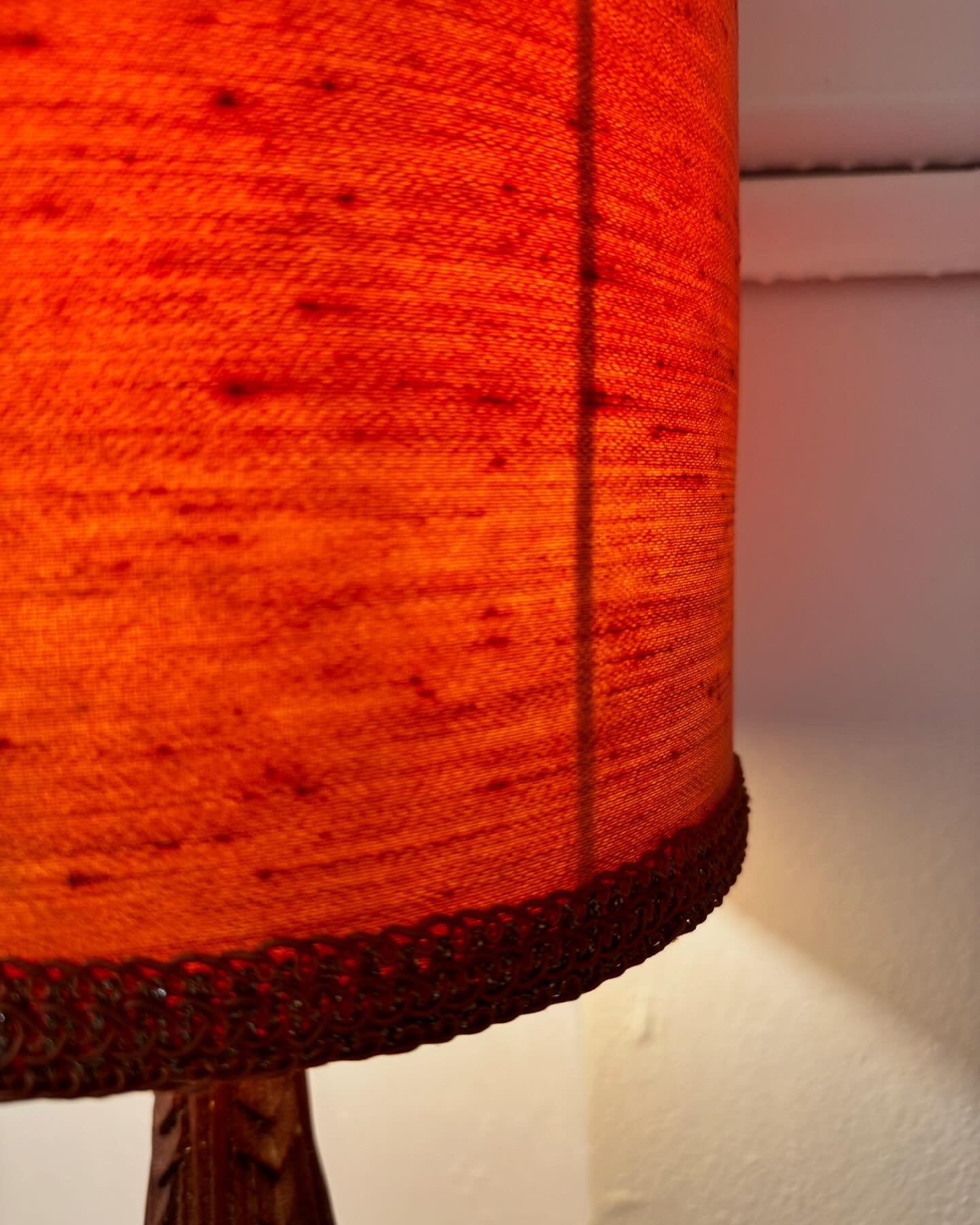 Hand carved 1960s timber lamp with original shade