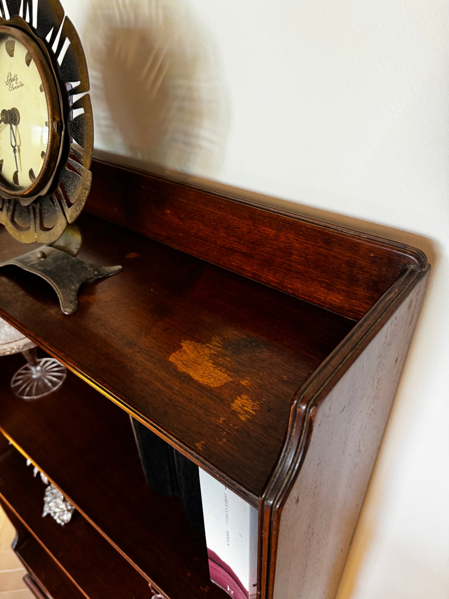 Antique Flame Mahogany Waterfall Bookcase – c.1930s