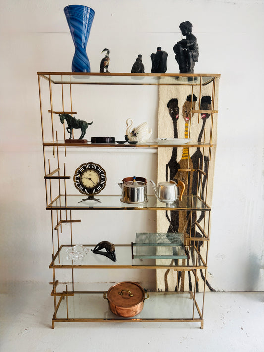 Vintage brass and glass display/etagere