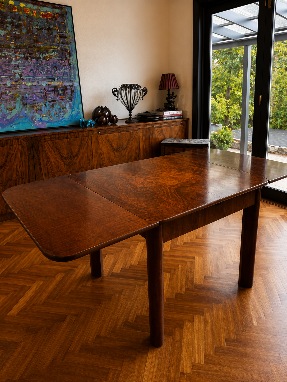 Czech Art Deco Walnut Burl Extending Dining Table | Circa 1925–1935