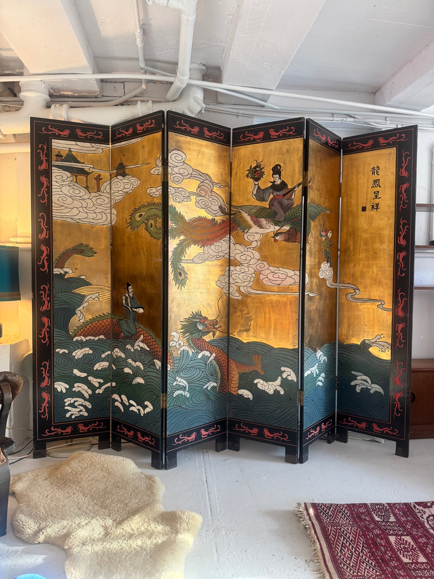 Chinese Six-Panel Screen – Dragon & Phoenix