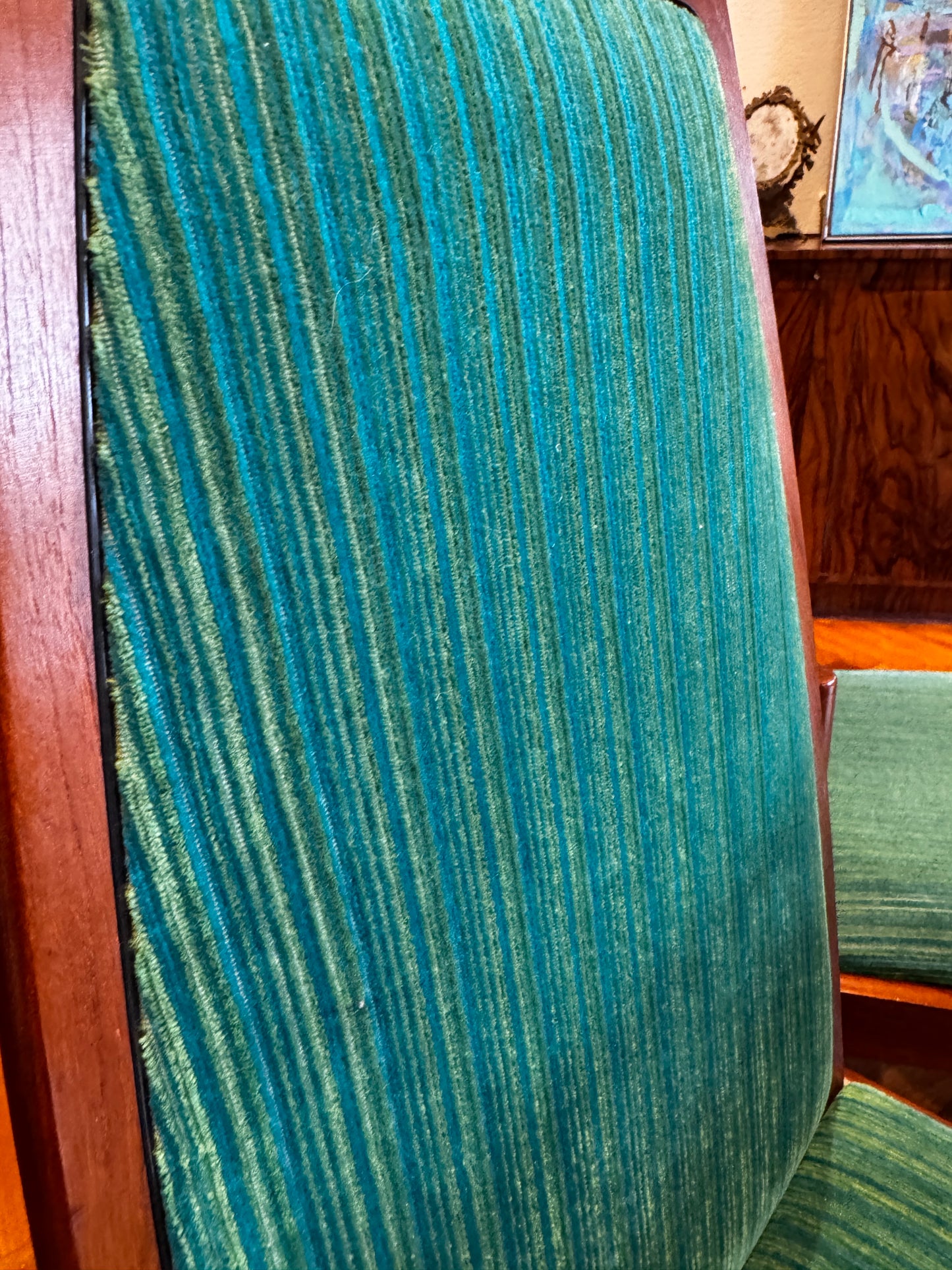 1971 Chiswell Dining Chairs – Set of Eight | Original Teal Striped Velvet