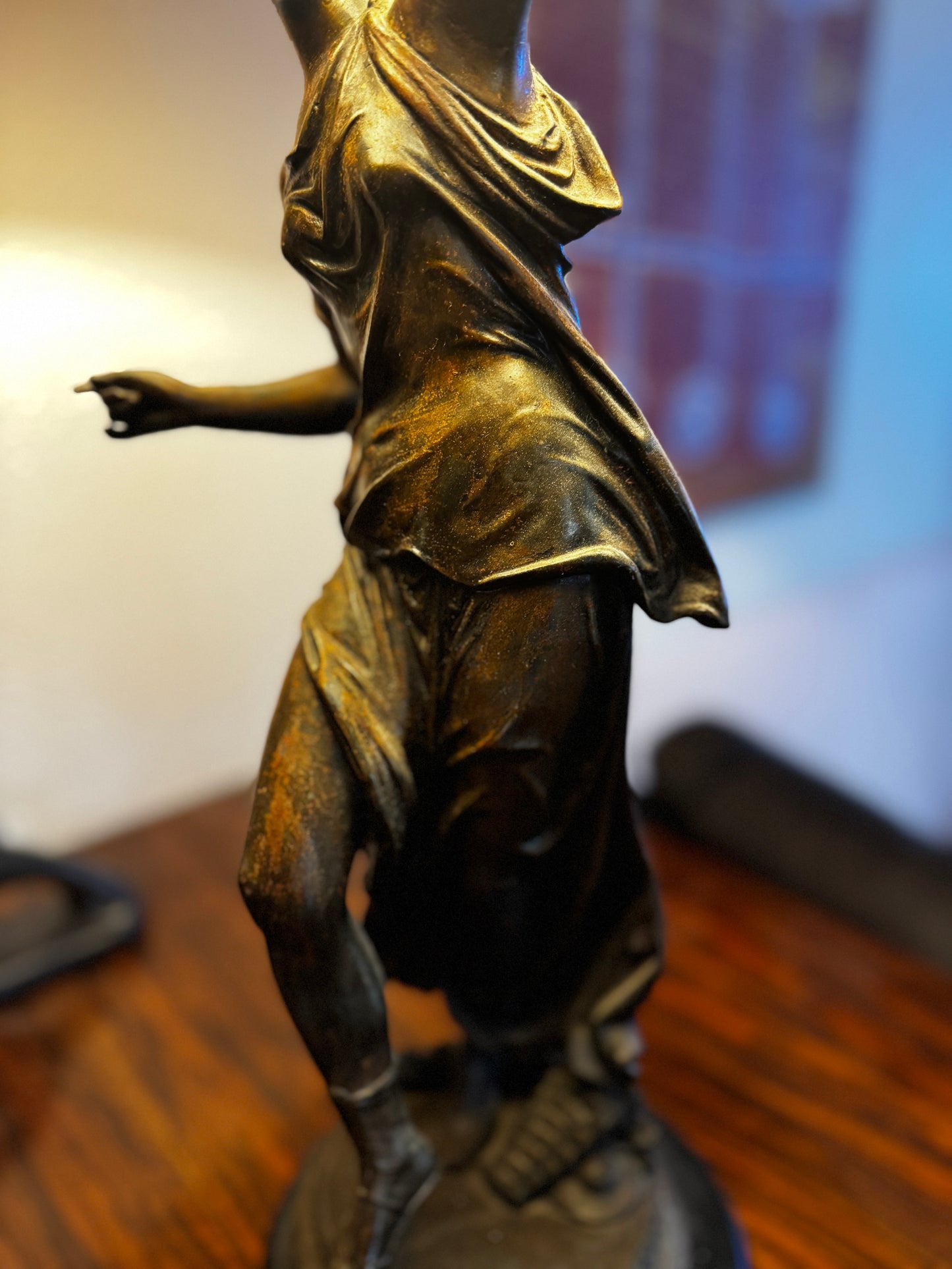 Matching pair antique French bronze lamps