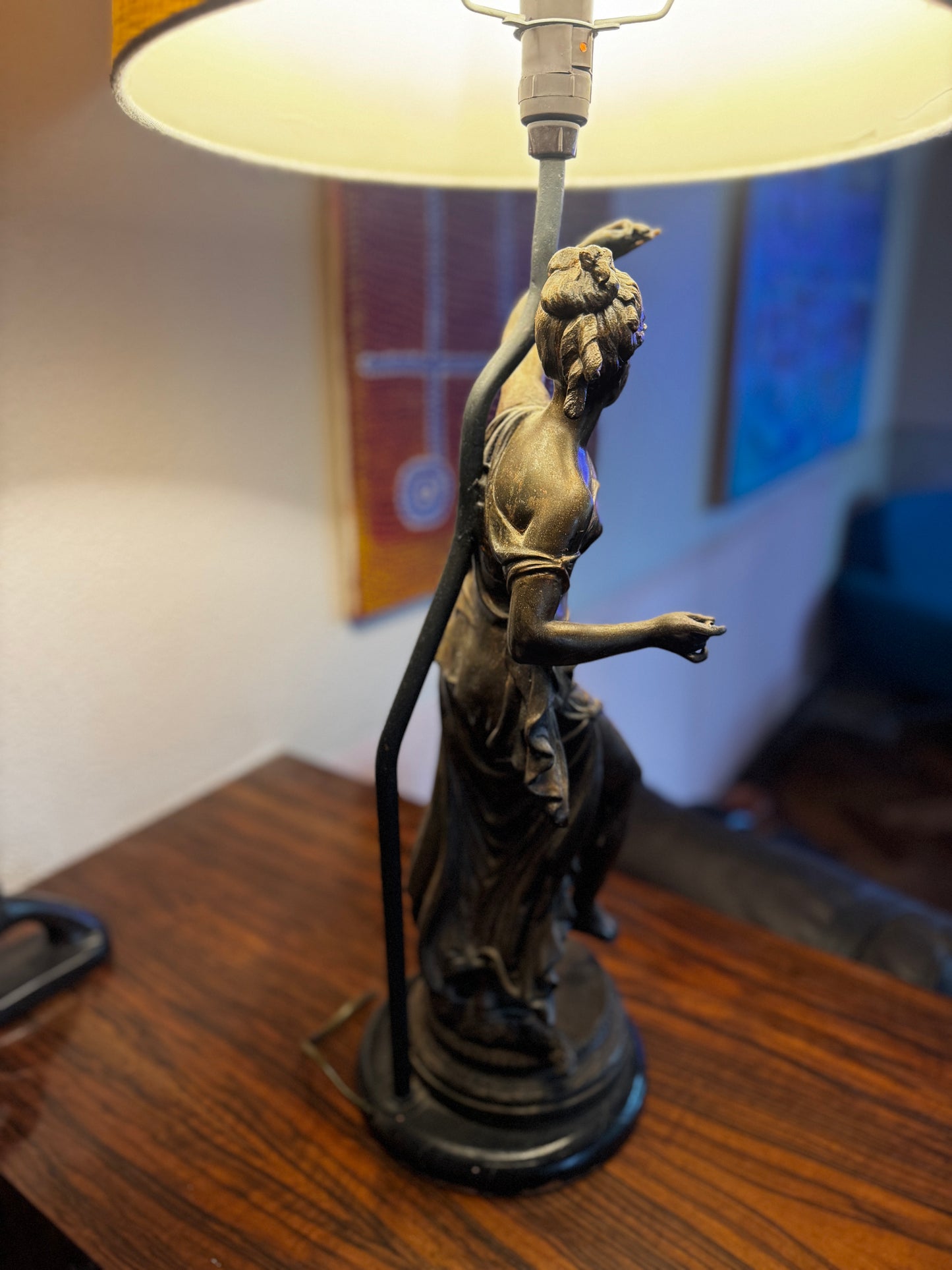 Matching pair antique French bronze lamps