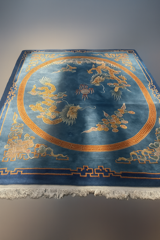 Chinese Handwoven Dragon Rug — Peking Blue