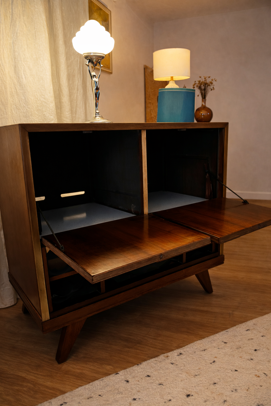 Mid-Century Walnut Bar / Vinyl Cabinet