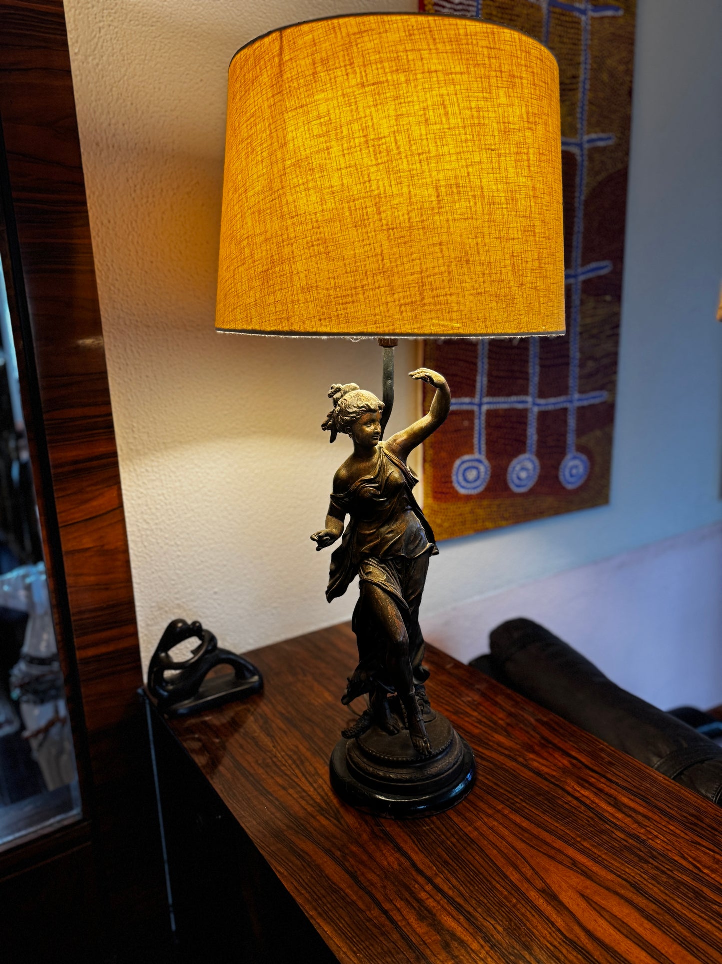 Matching pair antique French bronze lamps