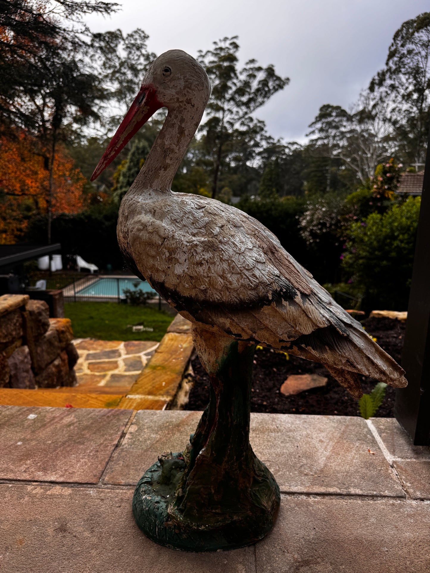 Vintage Composite Stork Sculpture – 78 cm