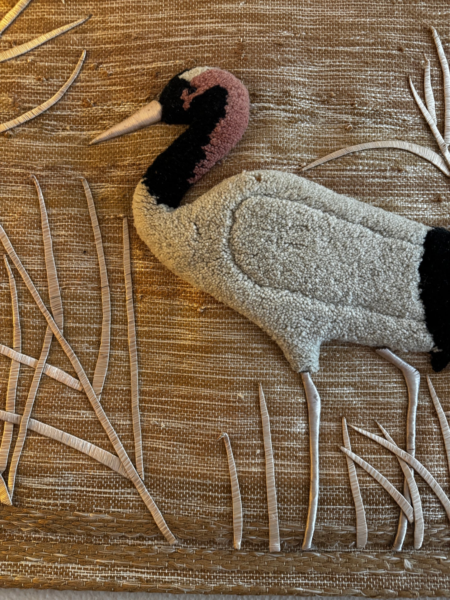 Vintage Wall Hanging — Mid-Century Textile Art with Crane & Reeds - for Nenova Australia