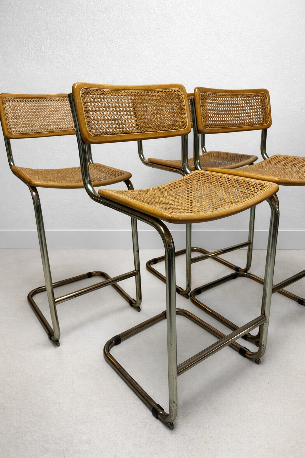 Set of Four Italian Cesca Kitchen Counter Stools, 1970s