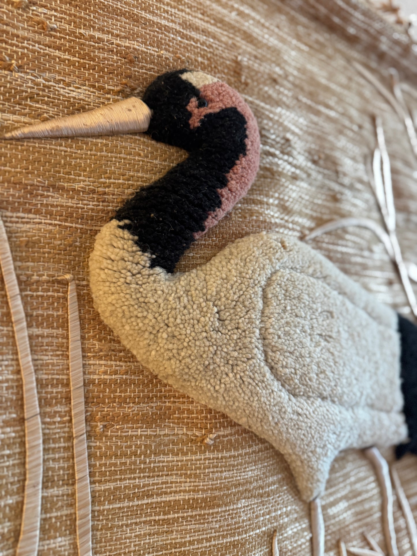 Vintage Wall Hanging — Mid-Century Textile Art with Crane & Reeds - for Nenova Australia