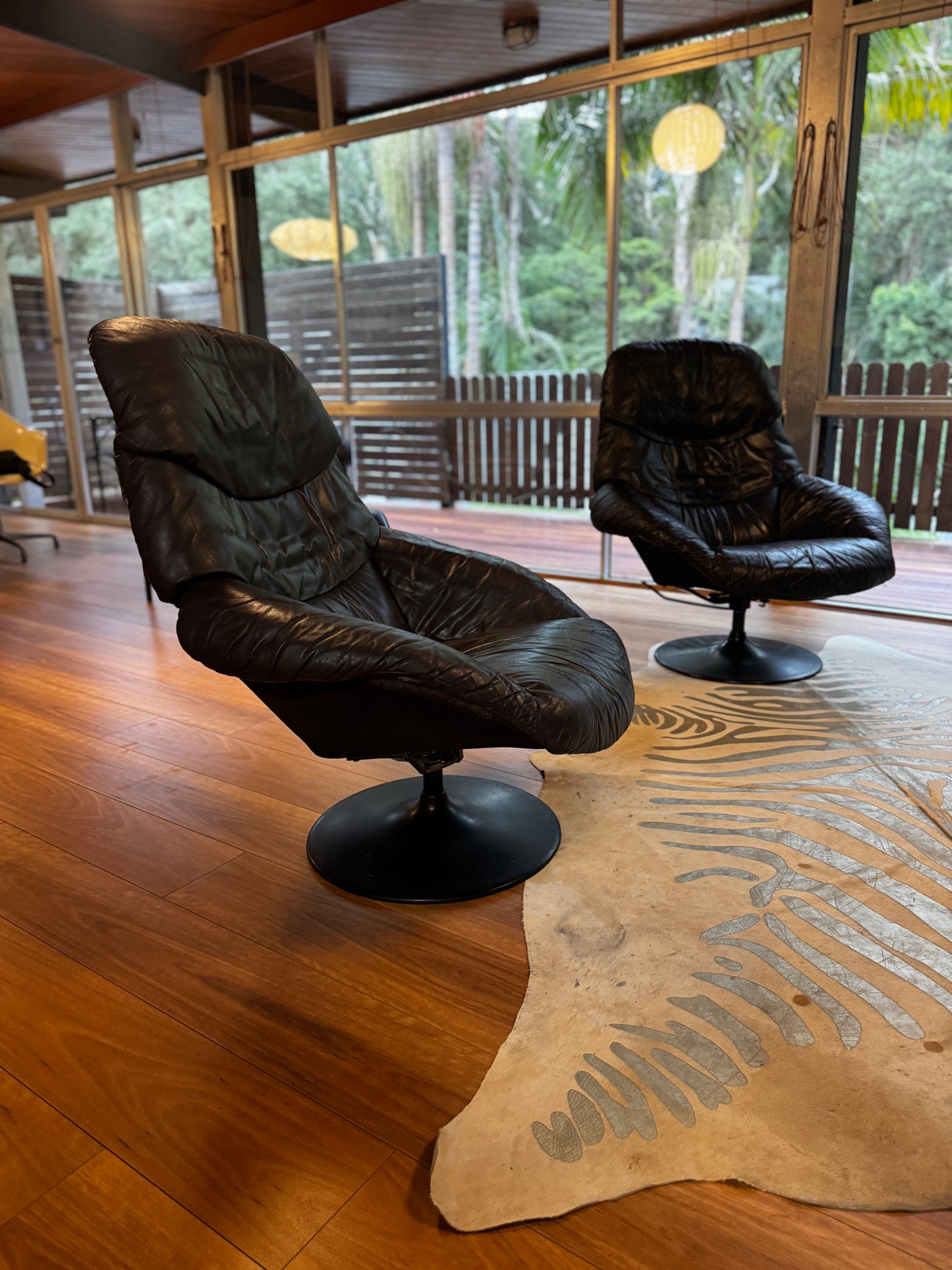 Pair of 1970s Modernist Swivel Lounge Chairs — Imported by Myer, Melbourne