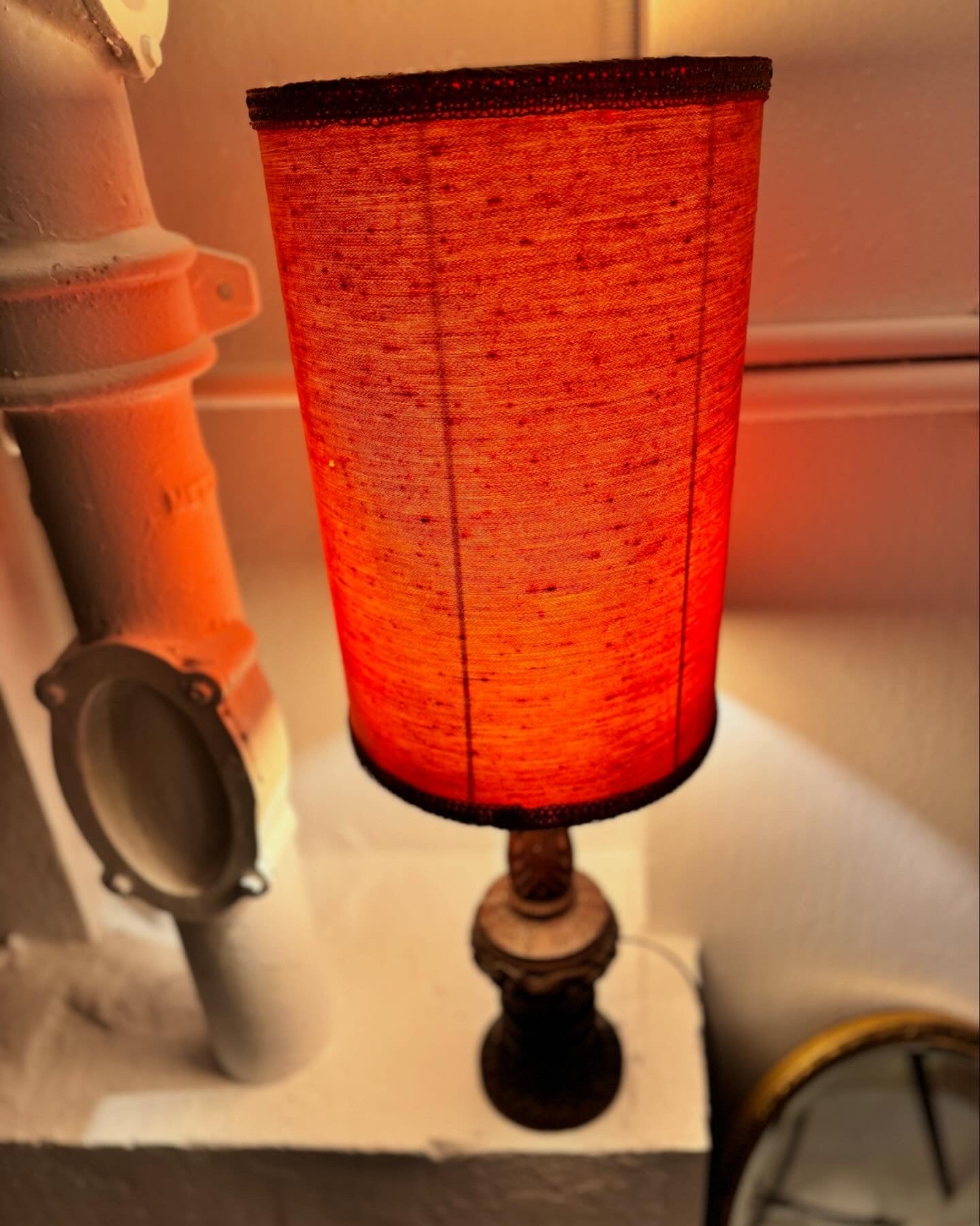 Hand carved 1960s timber lamp with original shade