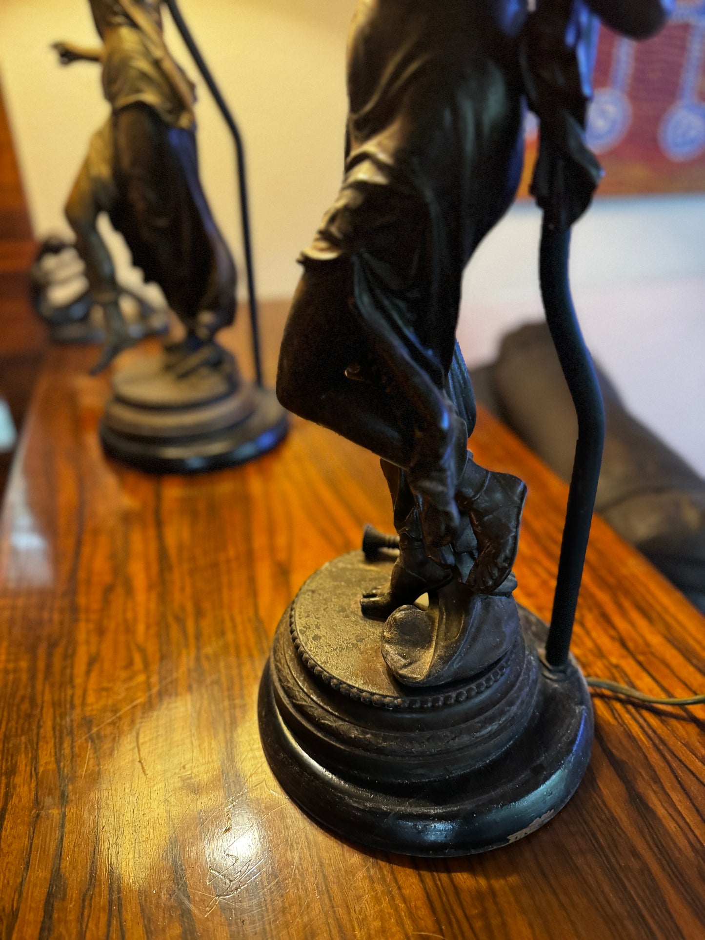 Matching pair antique French bronze lamps