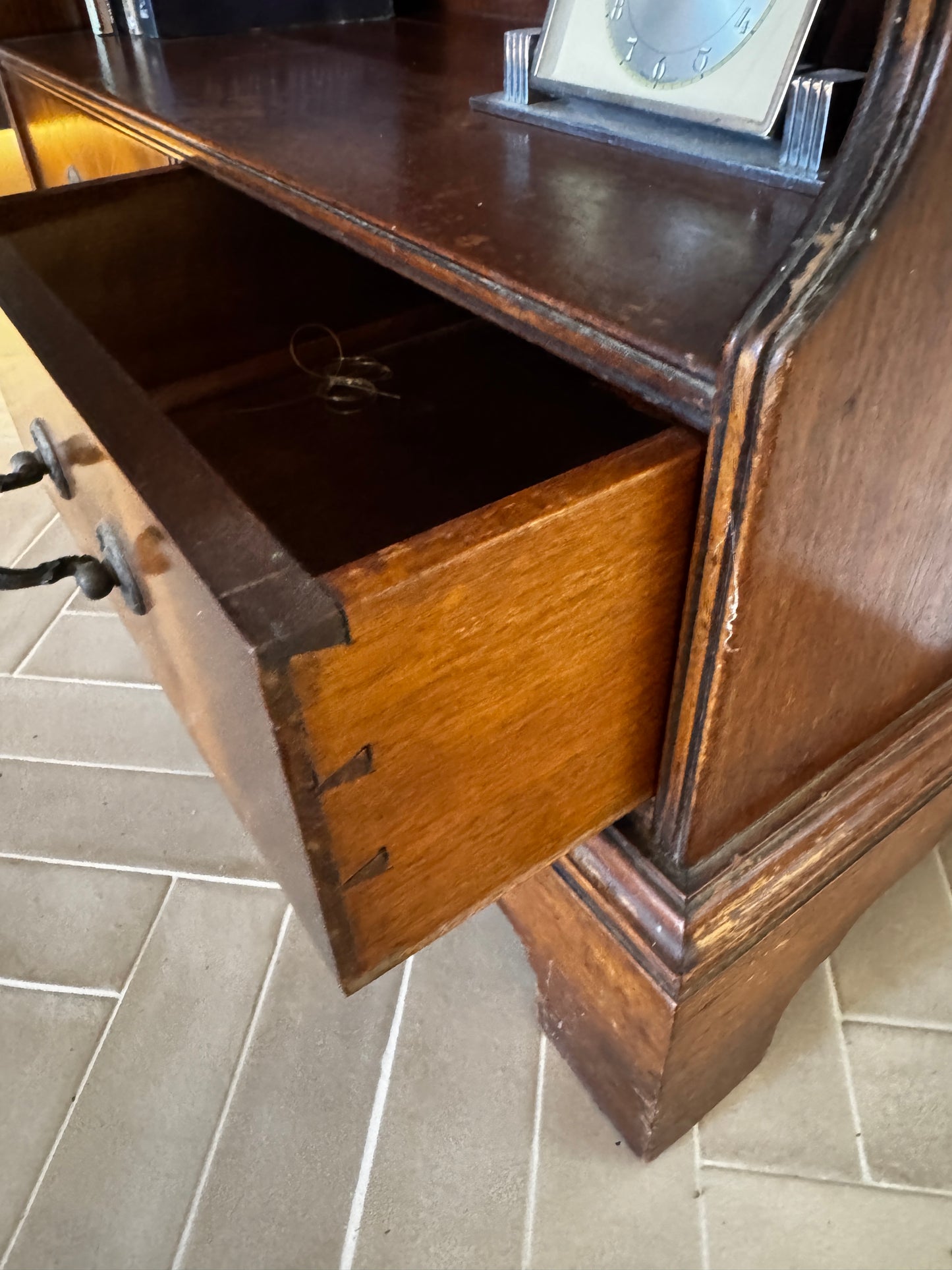 Antique Flame Mahogany Waterfall Bookcase – c.1930s