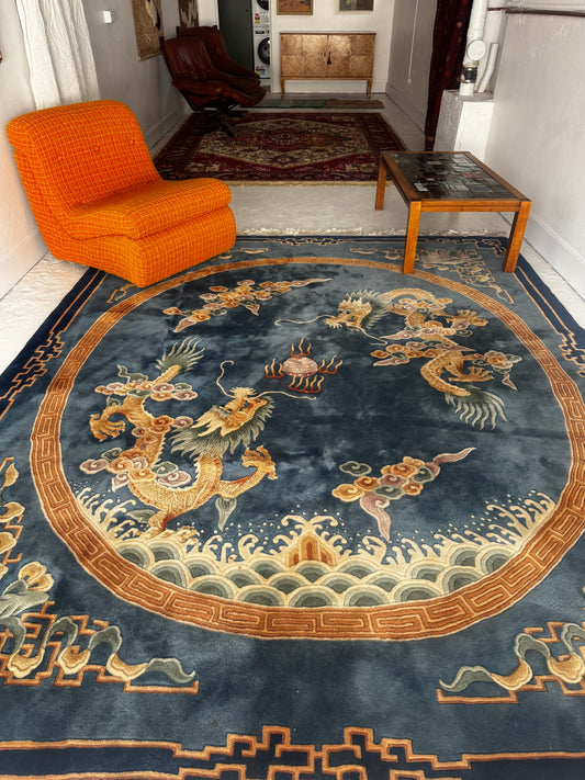 Chinese Handwoven Dragon Rug — Peking Blue