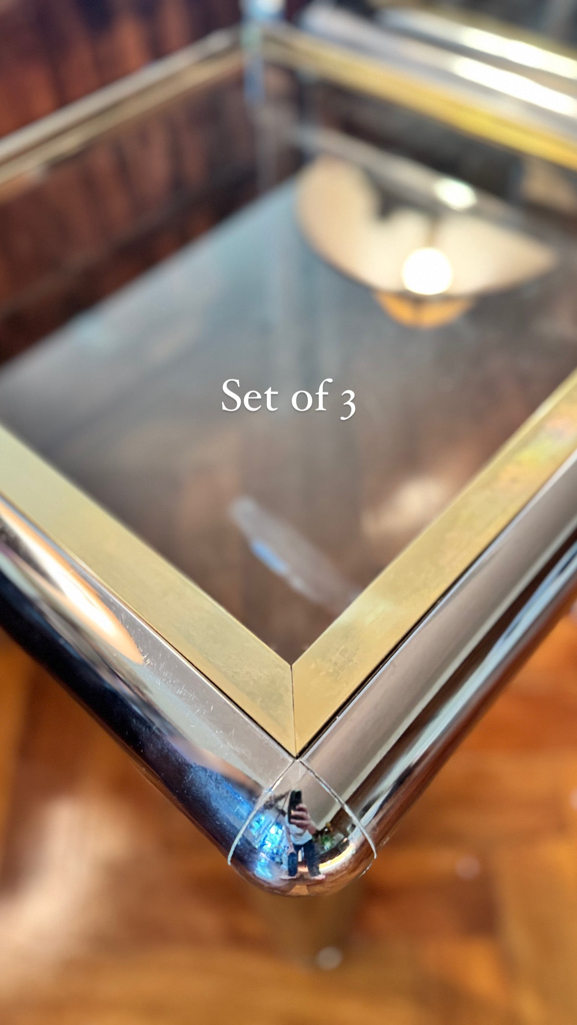 1970s chrome and brass tubular table set of 3