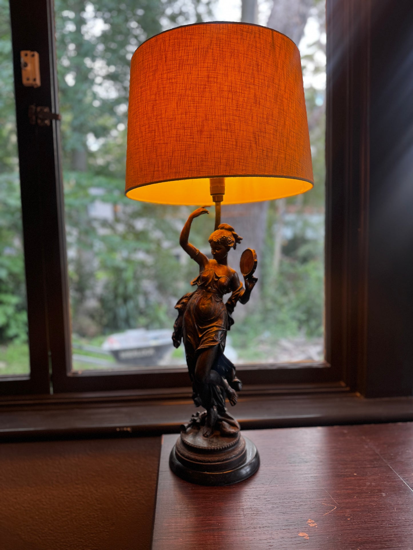 Matching pair antique French bronze lamps