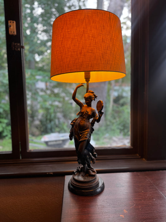 Matching pair antique French bronze lamps