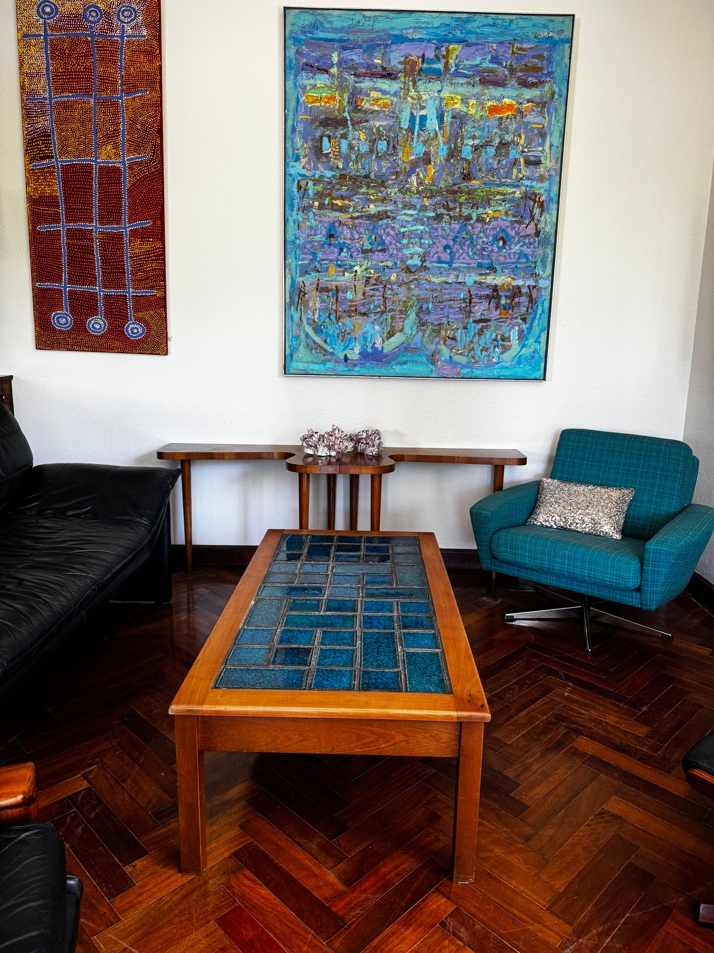 Turquoise Tile Coffee Table with Solid Timber Frame | c.1960s–70s, Parker