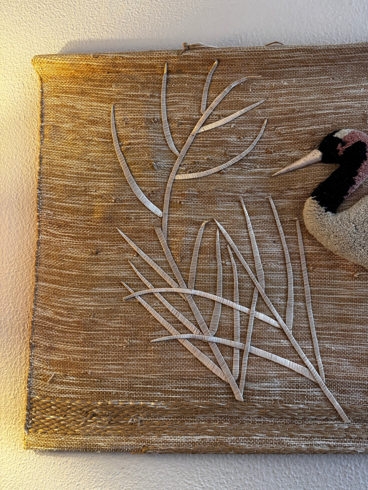 Vintage Wall Hanging — Mid-Century Textile Art with Crane & Reeds - for Nenova Australia