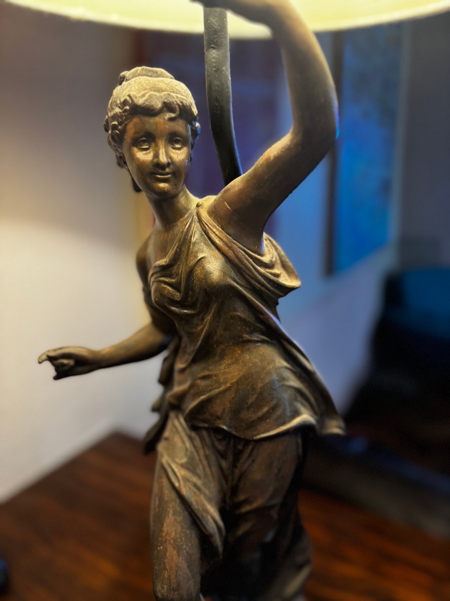 Matching pair antique French bronze lamps