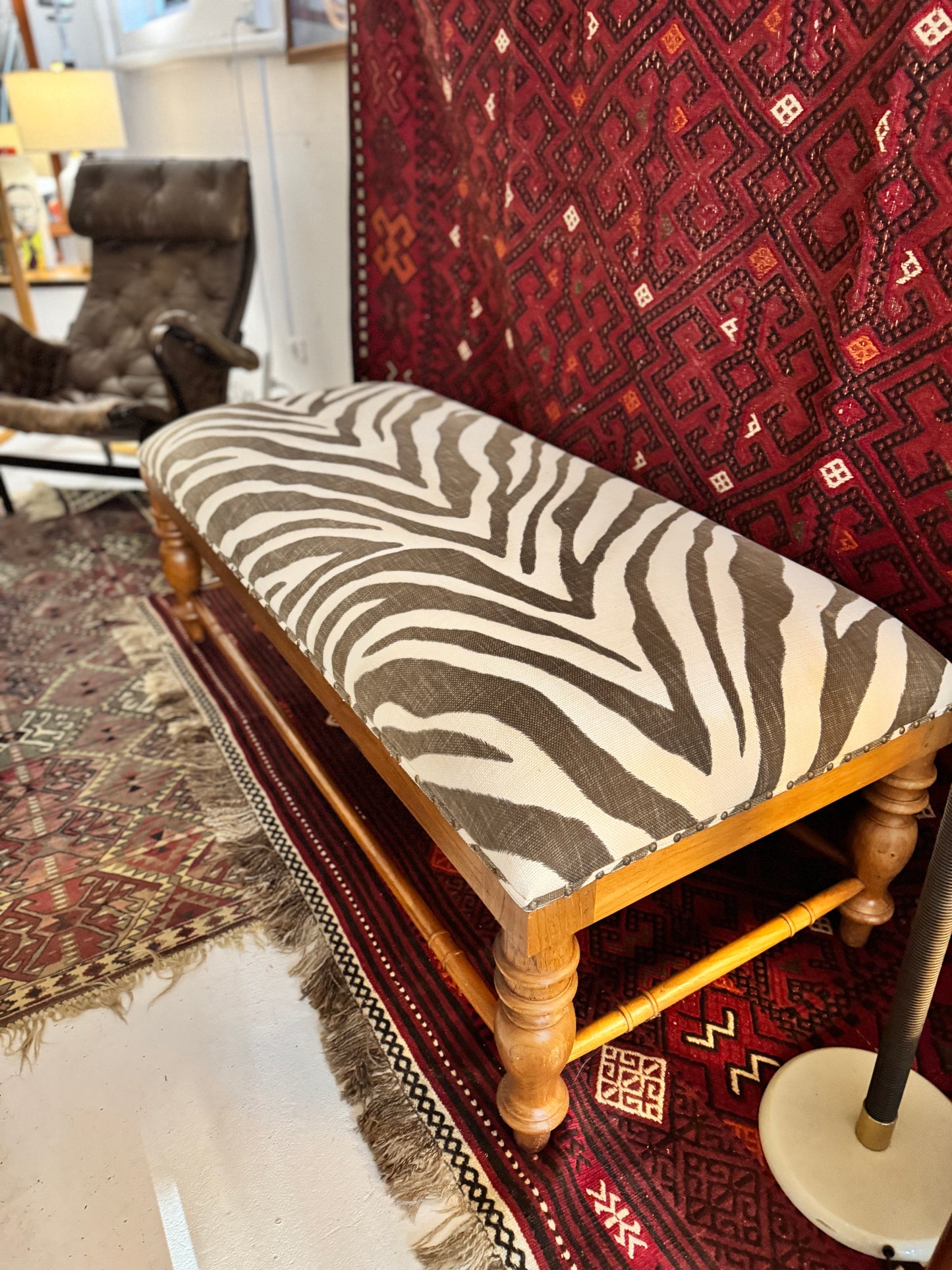 Large Zebra Print Upholstered Ottoman