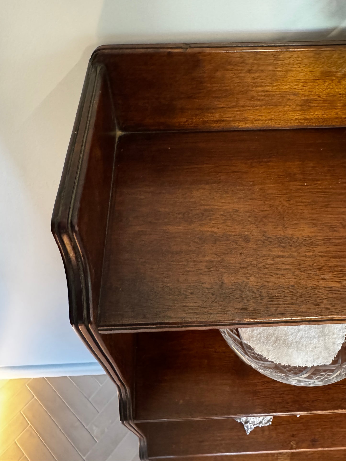 Antique Flame Mahogany Waterfall Bookcase – c.1930s