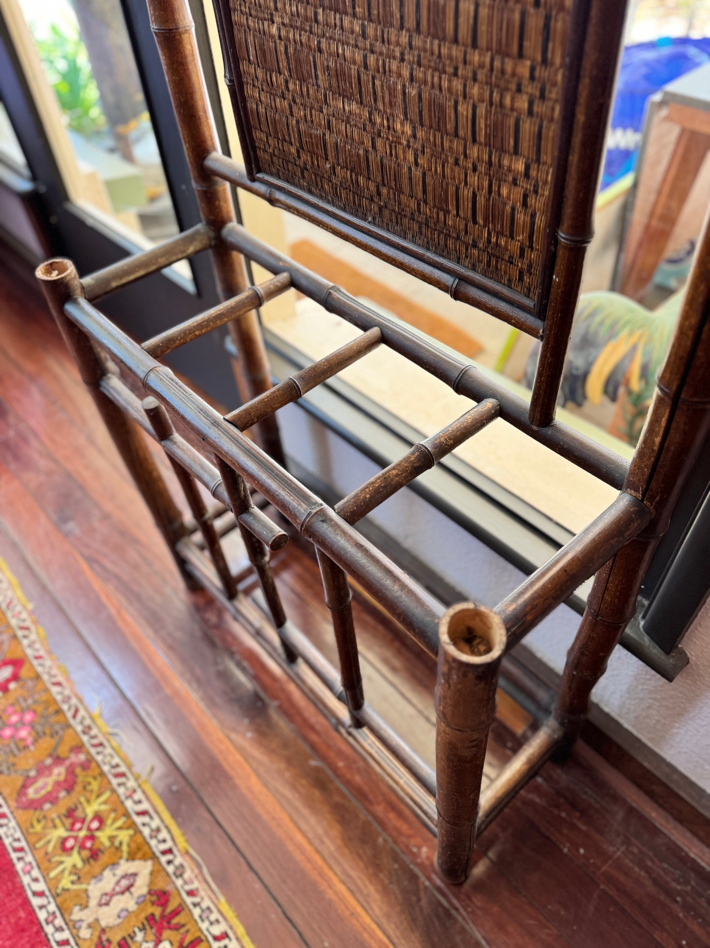 Antique French bamboo hall and umbrella stand