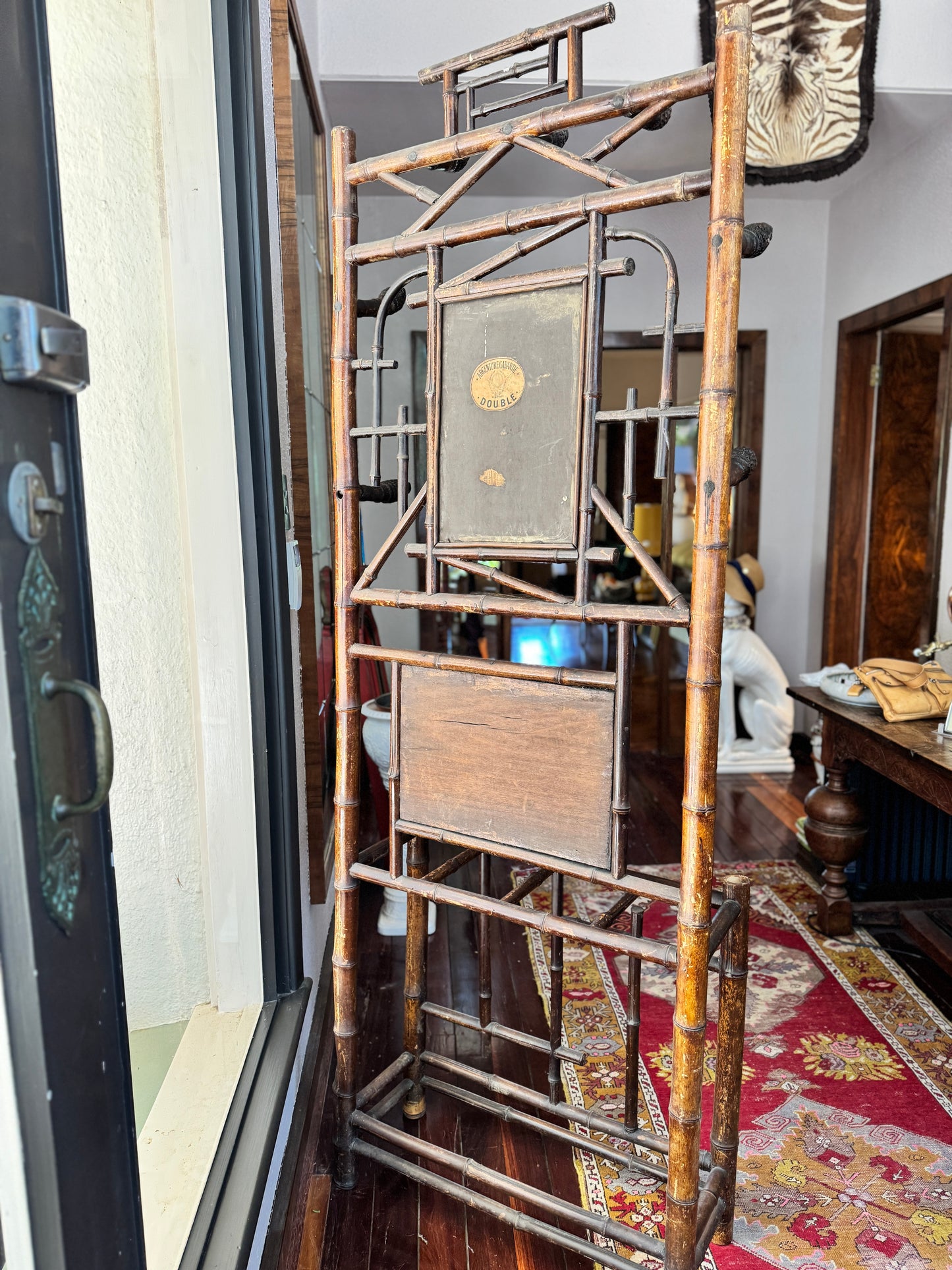 Antique French bamboo hall and umbrella stand