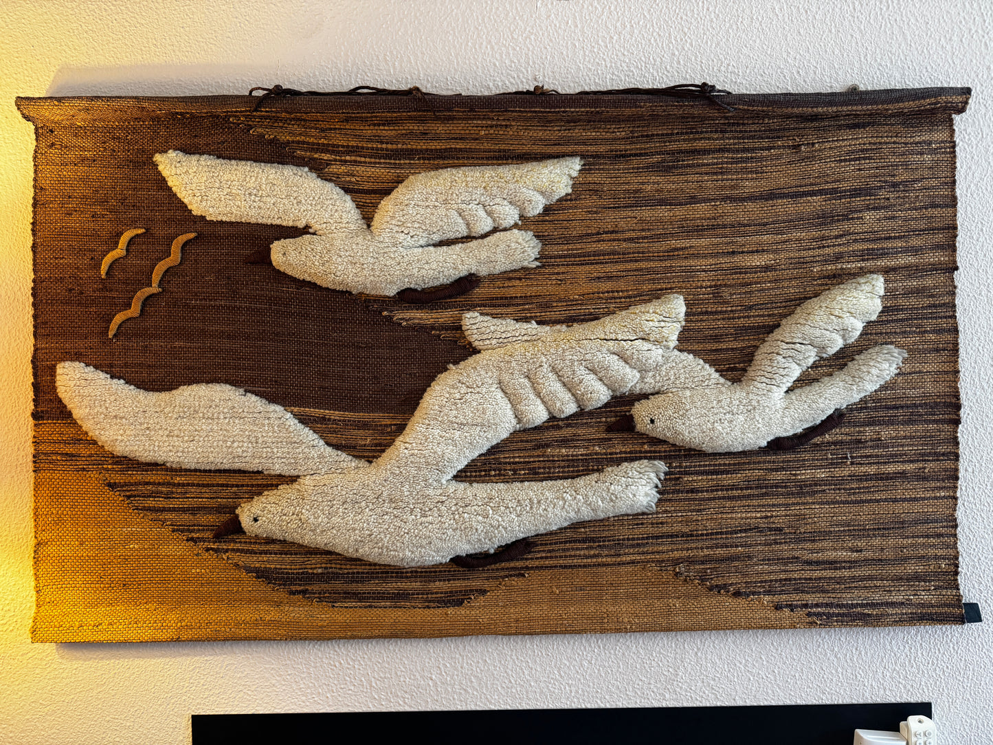 Large Don Freedman Vintage Wall Hanging — Mid-Century Woven Textile Art with Sculptural Birds