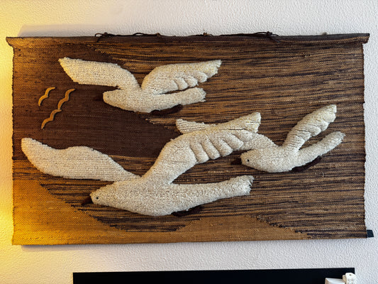 Large Don Freedman Vintage Wall Hanging — Mid-Century Woven Textile Art with Sculptural Birds