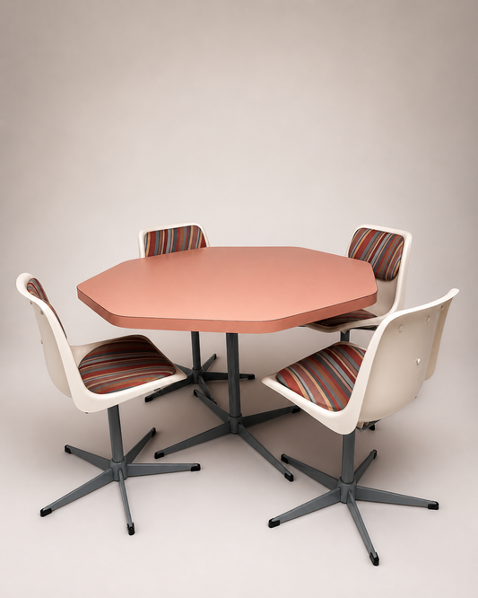 Vintage Pongrass Octagonal Dining Set — Table + 4 Swivel Chairs