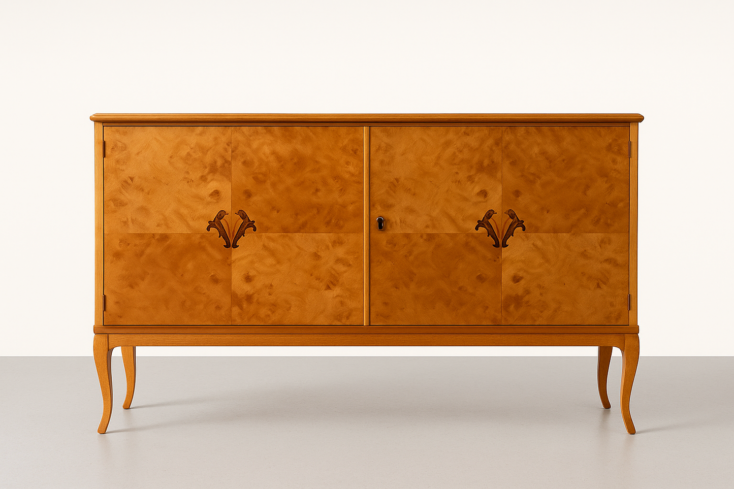 Swedish Grace Sideboard in Birch Burl, Attributed Carl Malmsten for Bodafors, c.1930