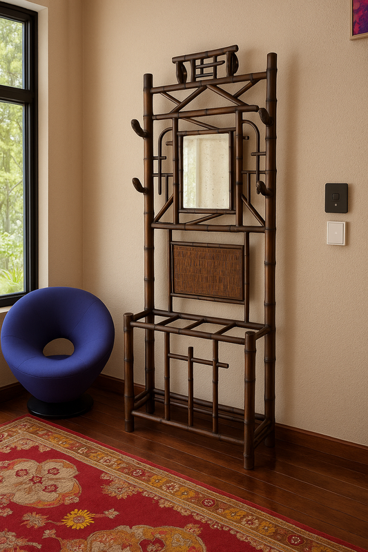 Antique French bamboo hall and umbrella stand