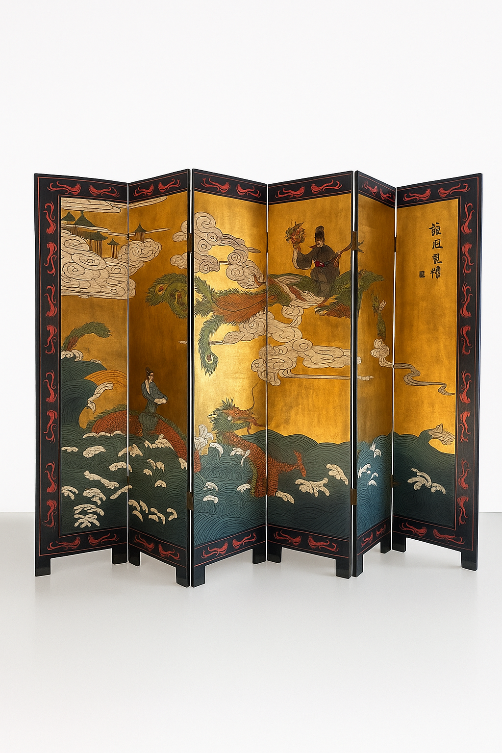Chinese Six-Panel Screen – Dragon & Phoenix