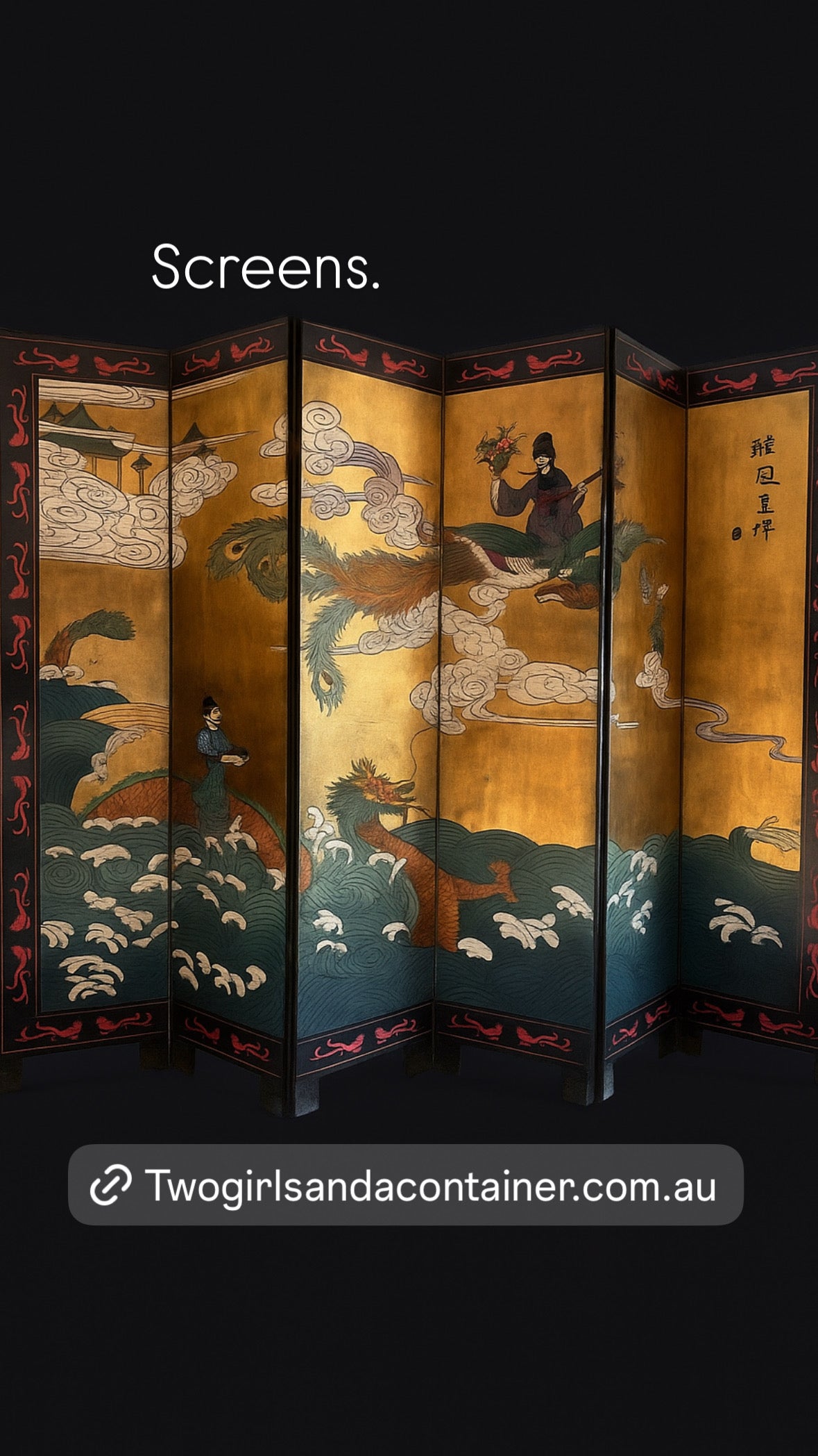 Chinese Six-Panel Screen – Dragon & Phoenix