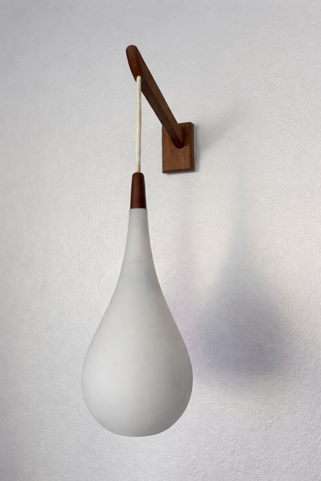 Pair of Mid-Century Teak & Milk Glass Wall Sconces