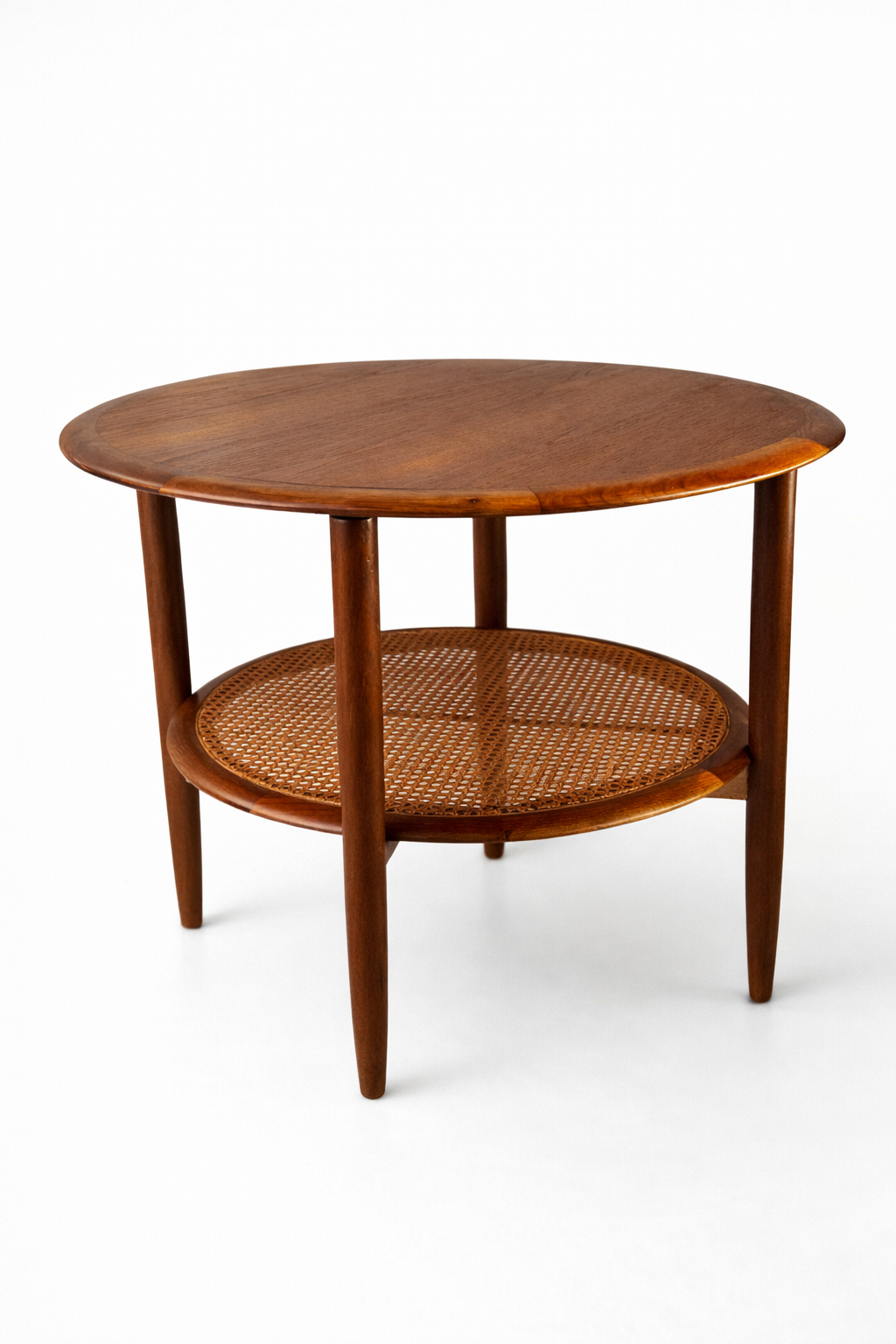 T.H. Brown Occasional Table with Rattan Shelf (1960s)