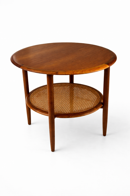 T.H. Brown Occasional Table with Rattan Shelf (1960s)