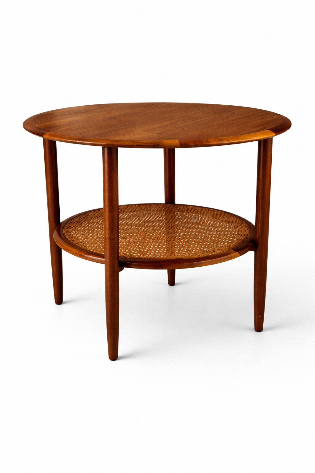 T.H. Brown Occasional Table with Rattan Shelf (1960s)