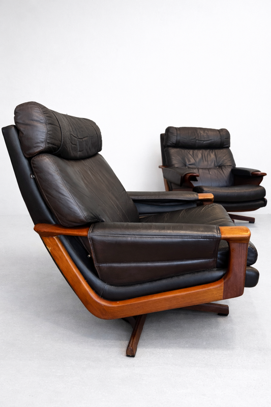 Pair of Early Tessa Lounge Chairs with Matching Footstool