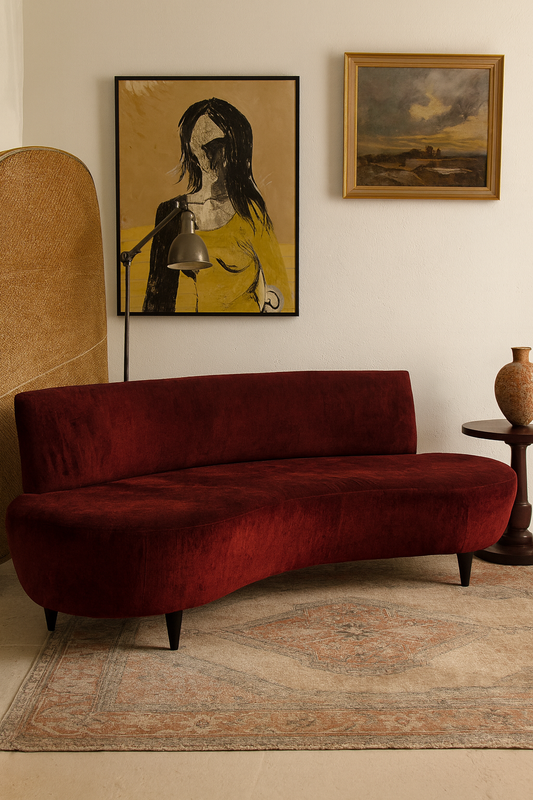 Sculptural Curved Velvet Lounge – 1990s Design Classic